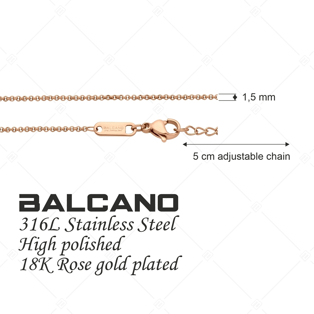 BALCANO - Belcher / Collier type chaîne à maille rolo en acier inoxydable plaqué or rose 18K - 1,5 mm (341302BC96)