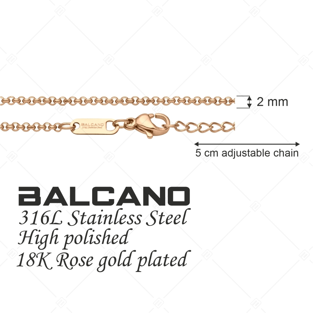 BALCANO - Belcher / Collier type chaîne à maille rolo en acier inoxydable plaqué or rose 18K - 2 mm (341303BC96)