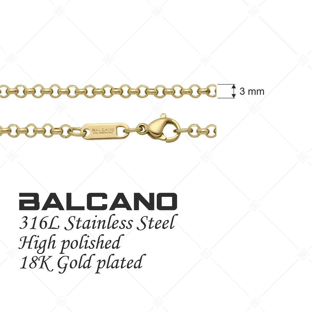 BALCANO - Belcher / Collier type chaîne à maille rolo en acier inoxydable plaqué or 18K - 3 mm (341305BC88)