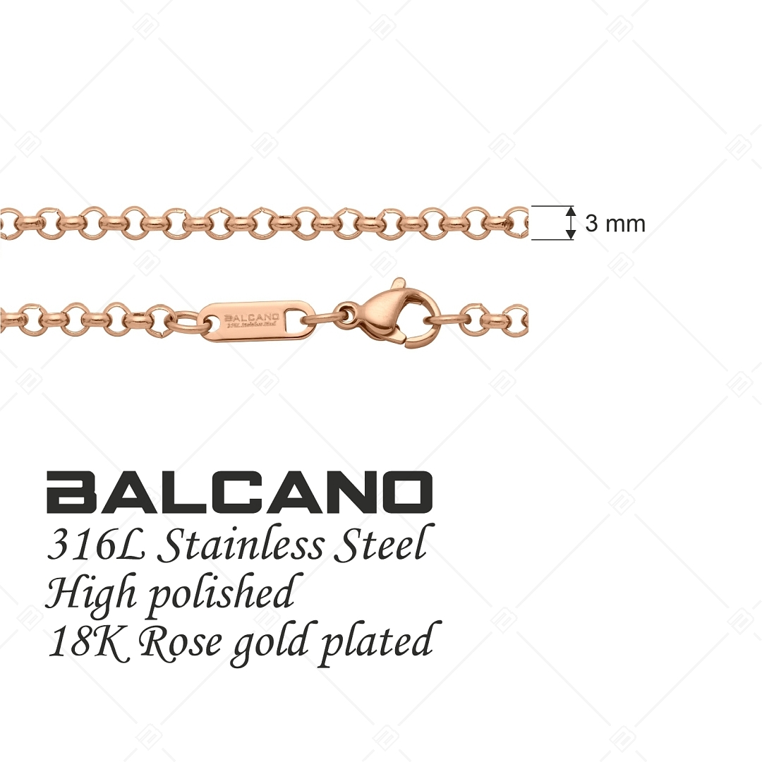 BALCANO - Belcher / Collier type chaîne à maille rolo en acier inoxydable plaqué or rose 18K - 3 mm (341305BC96)
