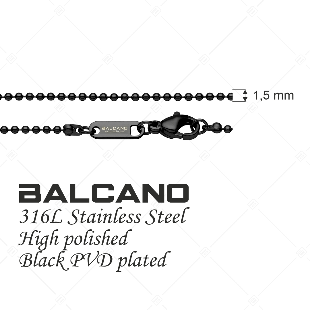 BALCANO - Ball Chain / Collier maillle de baies en acier inoxydable avec revêtement PVD noir - 1,5 mm (341312BC11)
