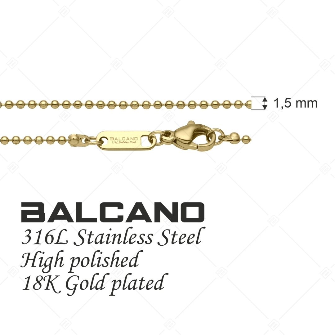 BALCANO - Ball Chain / Collier maille de baies en acier inoxydable plaqué or 18K - 1,5 mm (341312BC88)
