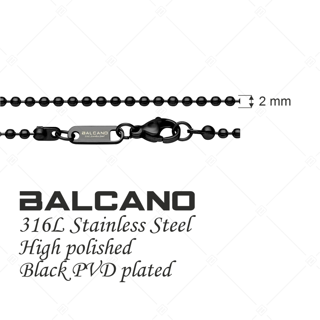 BALCANO - Ball Chain / Collier maille de baies en acier inoxydable avec revêtement PVD noir - 2 mm (341313BC11)