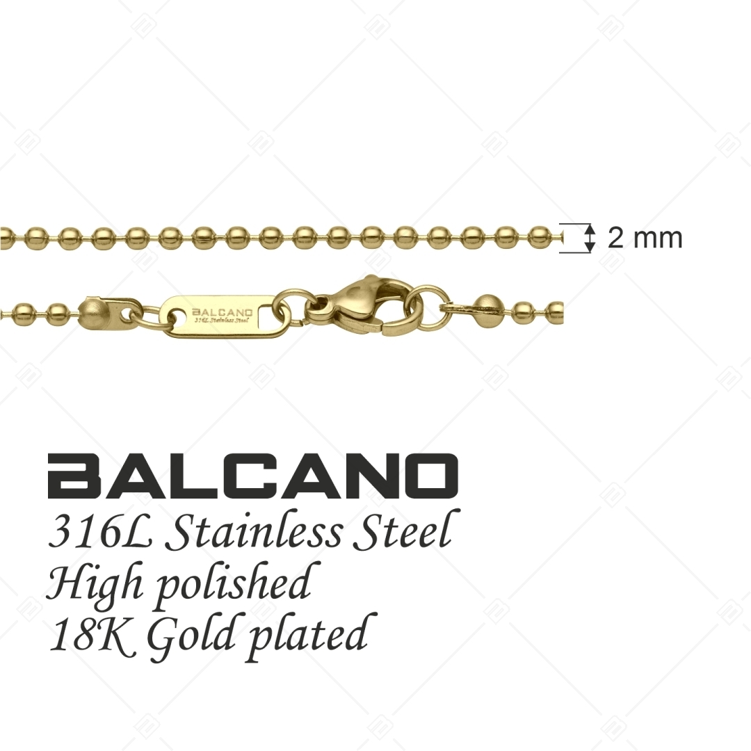 BALCANO - Ball Chain / Collier maille de baies en acier inoxydable plaqué or 18K - 2 mm (341313BC88)