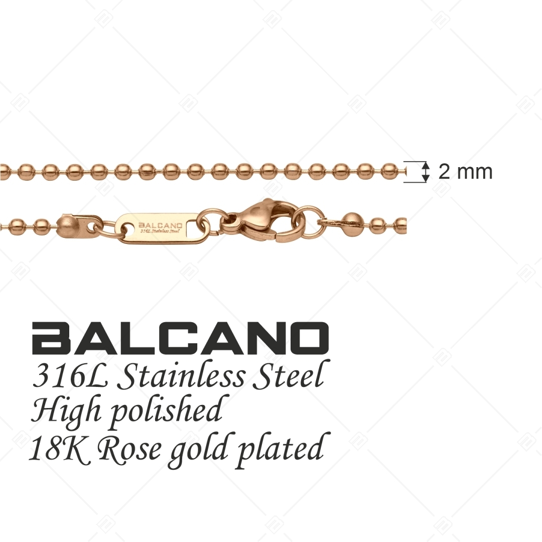 BALCANO - Ball Chain / Stainless Steel Ball Chain, 18K Rose Gold Plated - 2 mm (341313BC96)