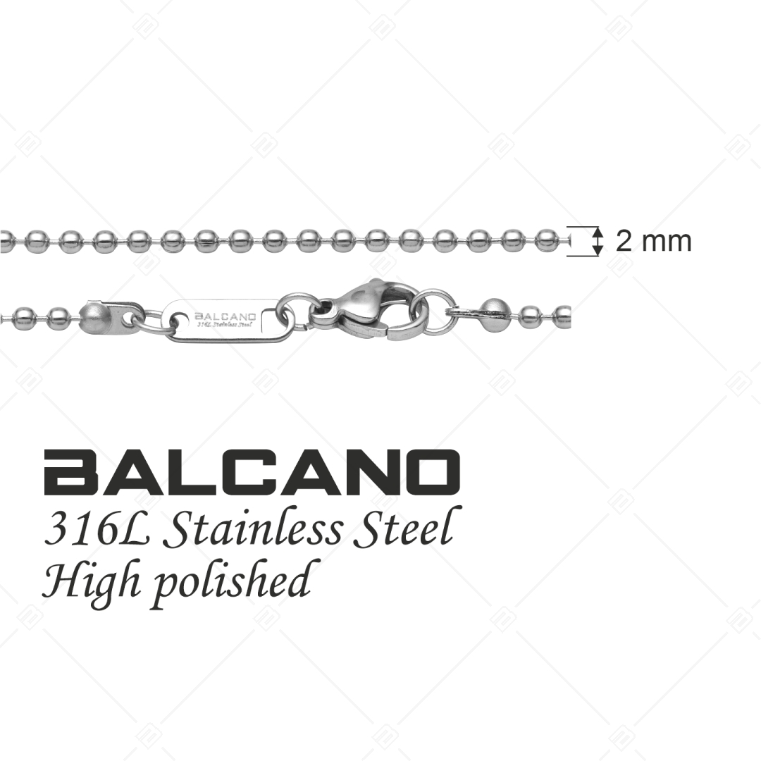 BALCANO - Ball Chain / Collier maille de baies en acier inoxydable avec hautement polie - 2 mm (341313BC97)