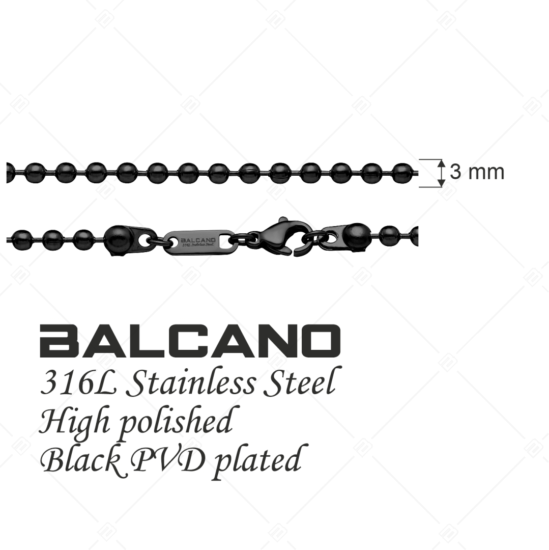 BALCANO - Ball Chain / Collier maille de baies en acier inoxydable avec revêtement PVD noir - 3 mm (341315BC11)