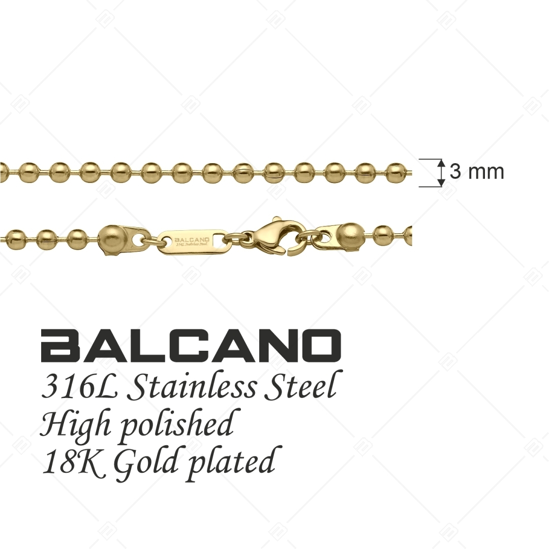 BALCANO - Ball Chain / Collier maille de baies en acier inoxydable plaqué or 18K - 3 mm (341315BC88)