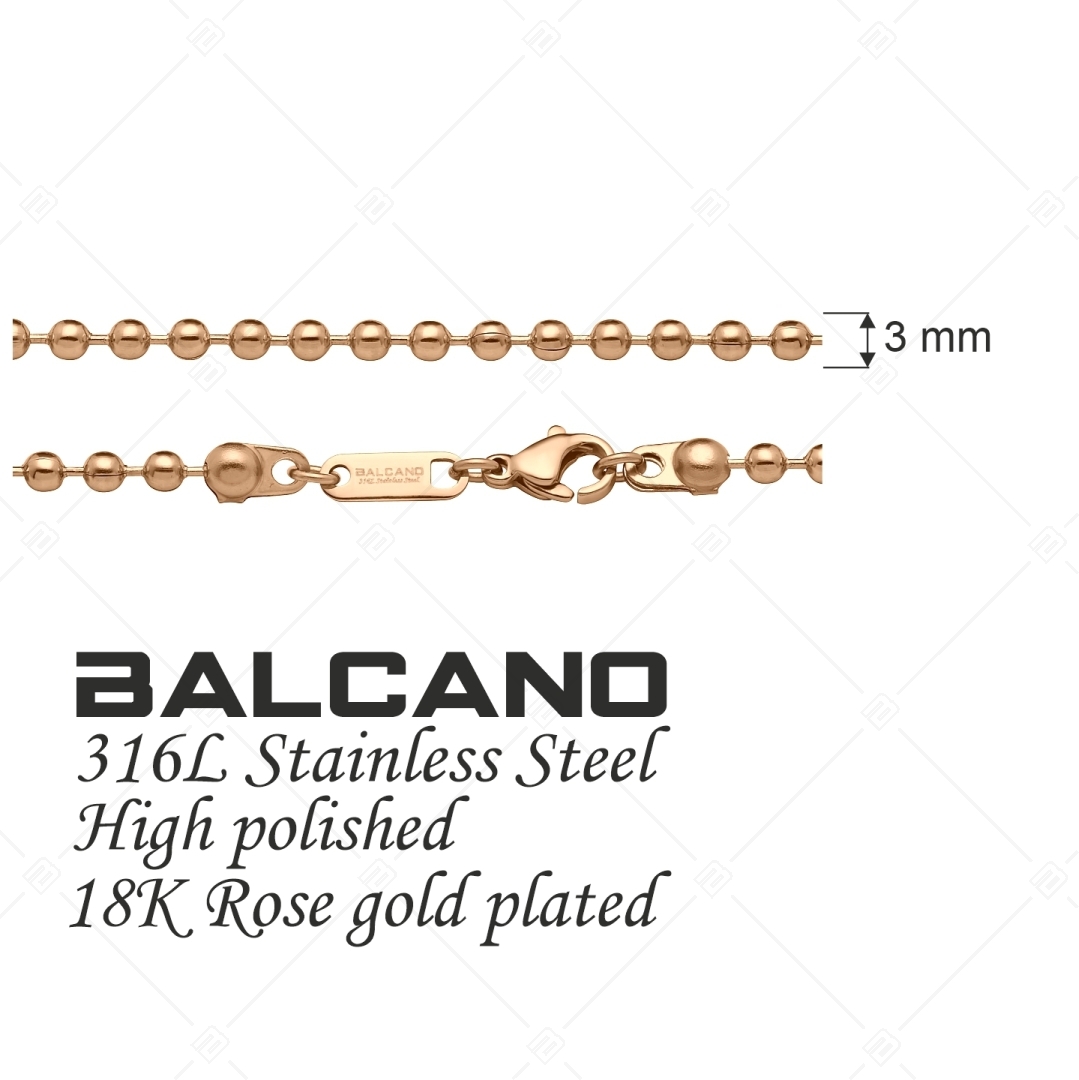 BALCANO - Ball Chain / Collier maille de baies en acier inoxydable plaqué or rose 18K - 3 mm (341315BC96)
