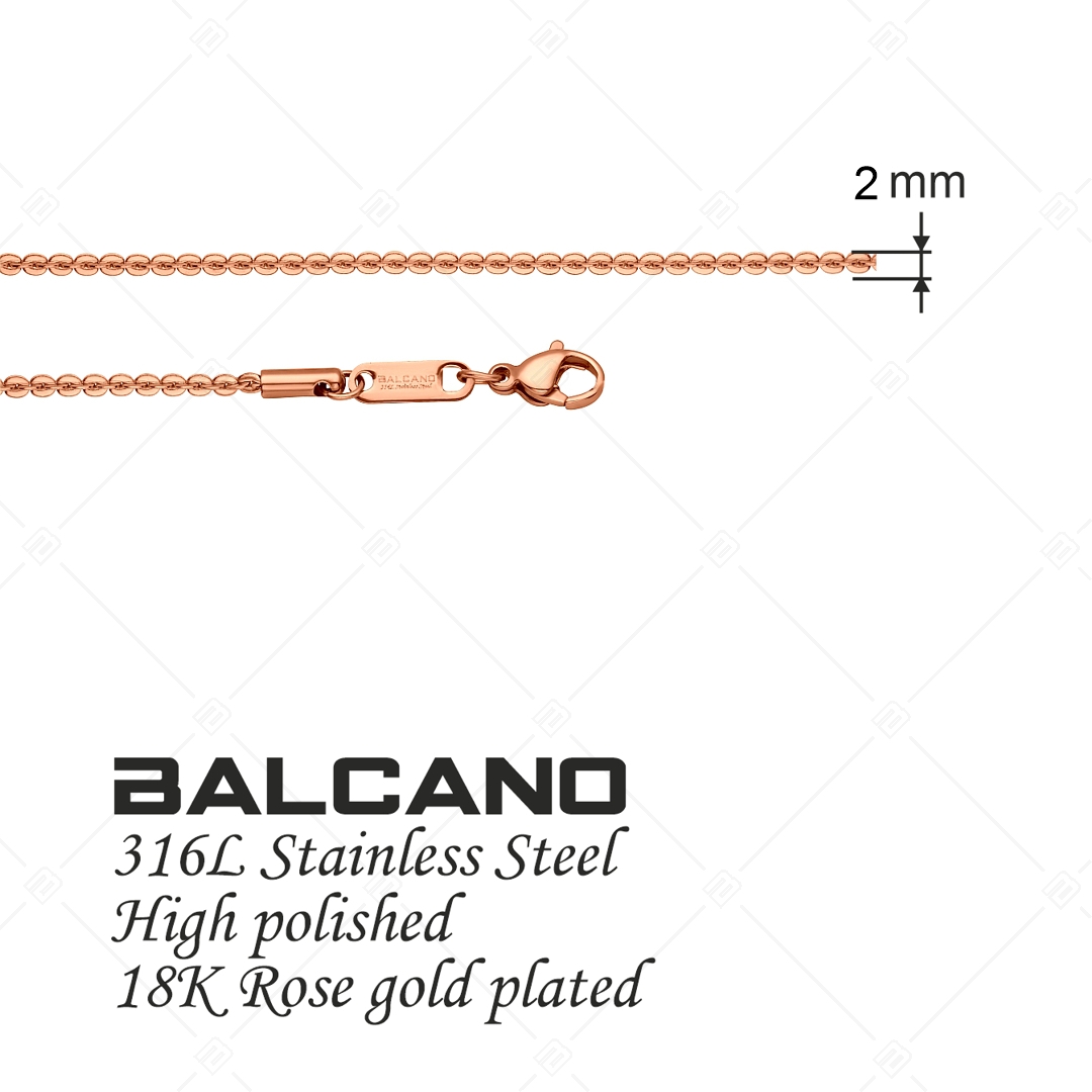 BALCANO - Coffee Chain / Collier type chaîne de café en acier inoxydable plaqué or rose 18K - 2 mm (341338BC96)