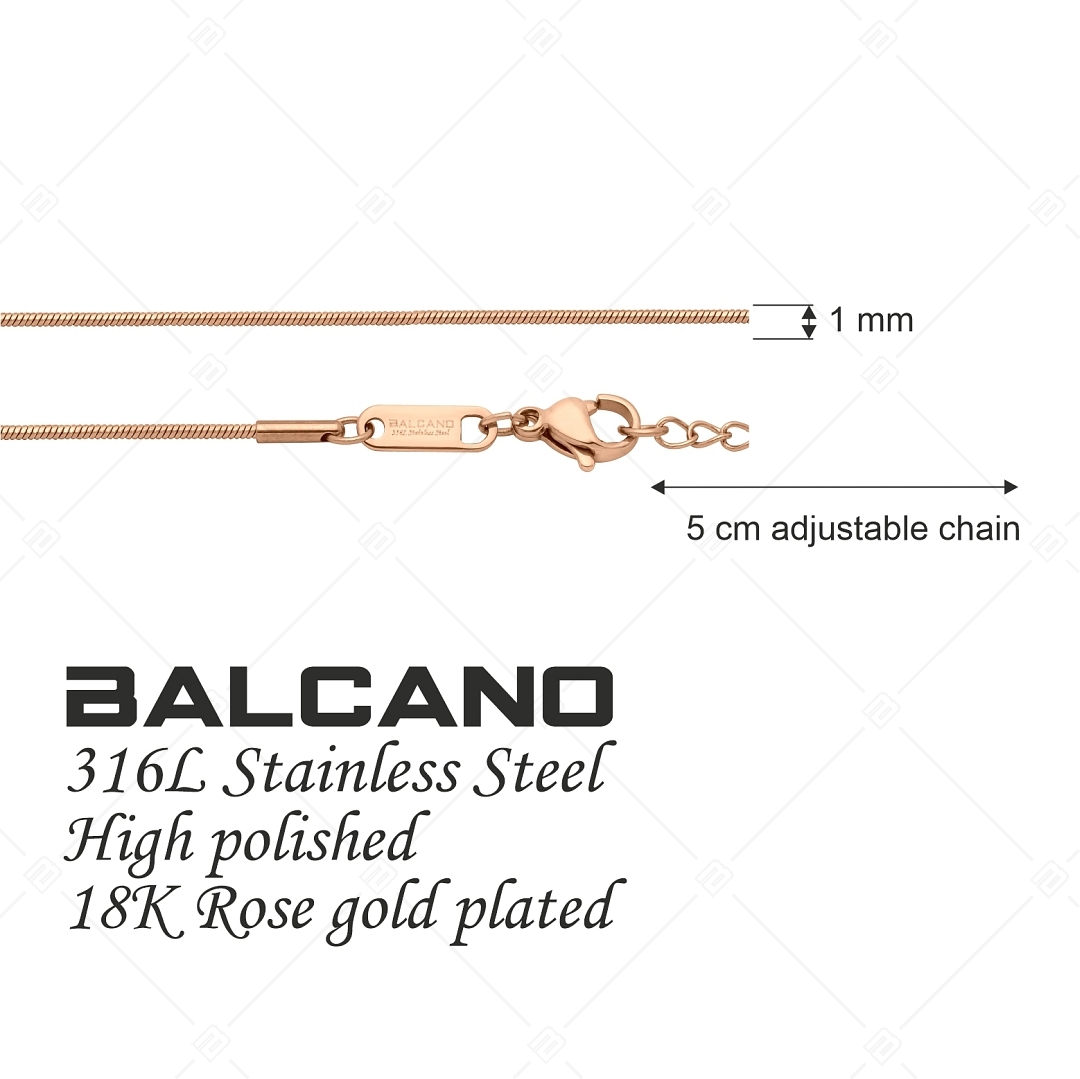 BALCANO - Square Snake / Collier type chaîne serpentine carrée en acier inoxydable plaqué or rose 18K - 1 mm (341340BC96)
