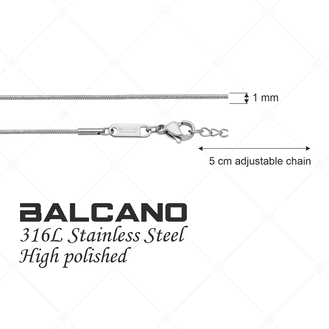 BALCANO - Square Snake / Collier type chaîne serpentine carrée en acier inoxydable avec hautement polie - 1 mm (341340BC97)