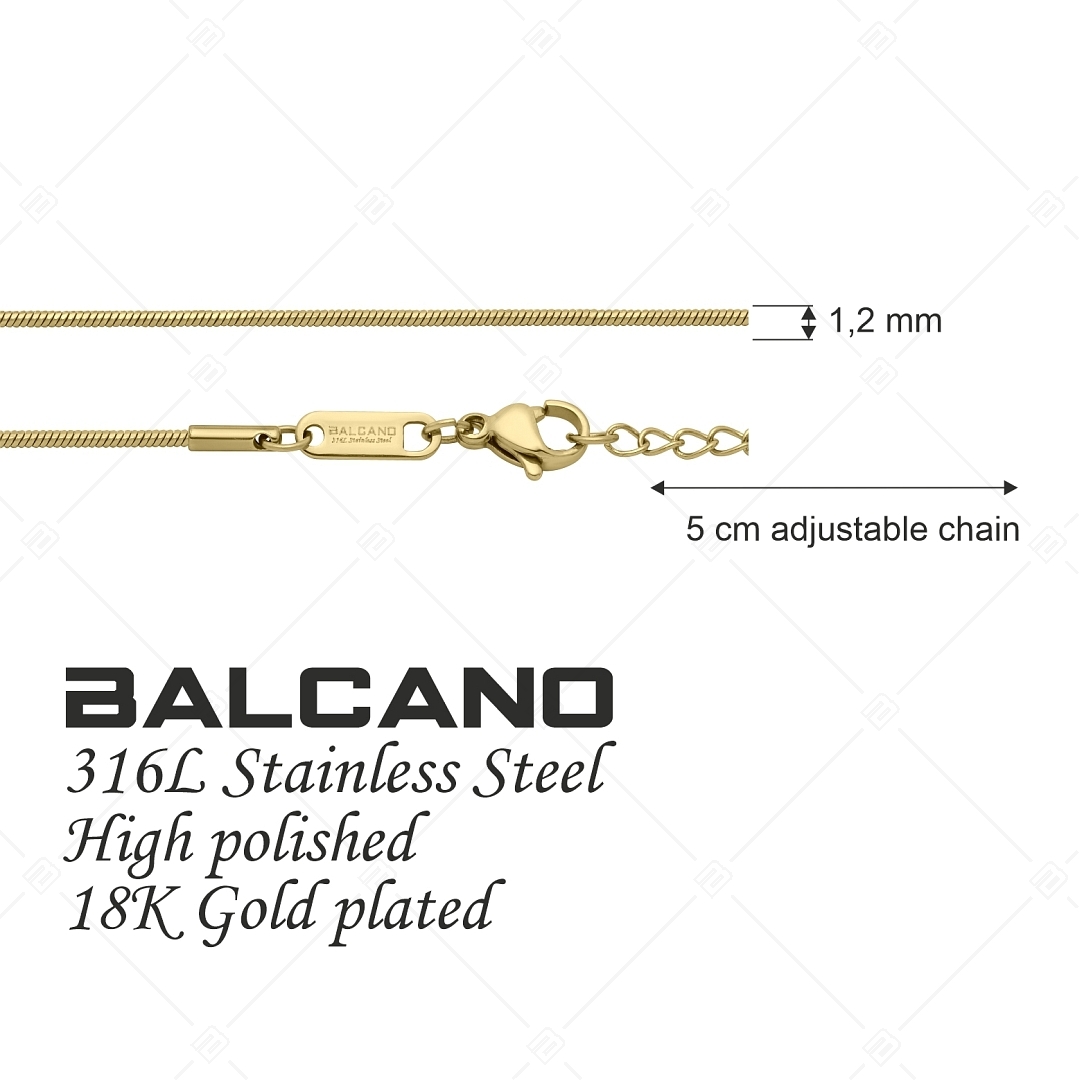 BALCANO - Square Snake / Collier type chaîne serpentine carrée en acier inoxydable plaqué or 18K - 1,2 mm (341341BC88)