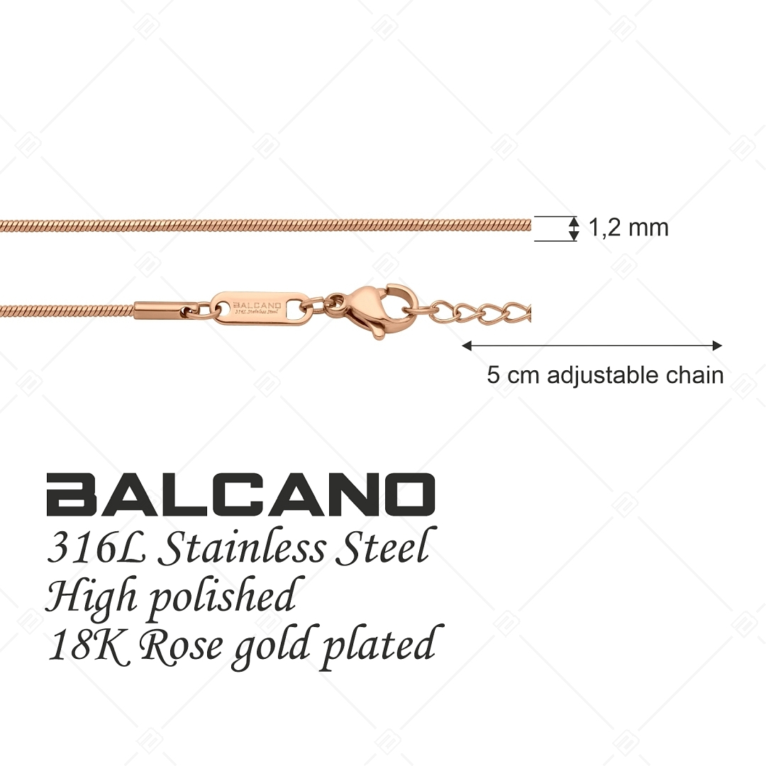 BALCANO - Square Snake / Edelstahl Quadrat Schlangenkette mit 18K Roségold Beschichtung - 1,2 mm (341341BC96)