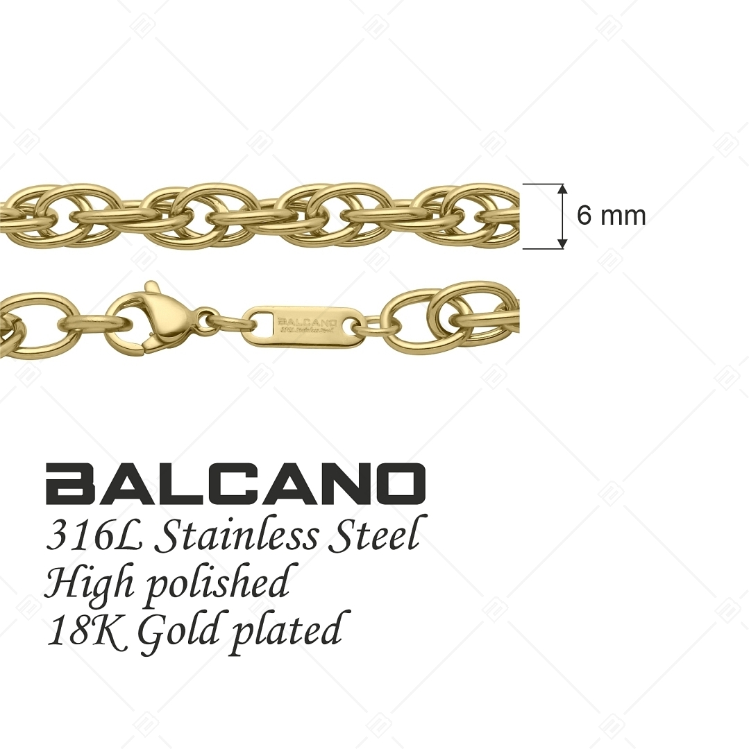 BALCANO - Prince of Wales / Collier à maillon galloise en acier inoxydable plaqué or 18K - 6 mm (341358BC88)