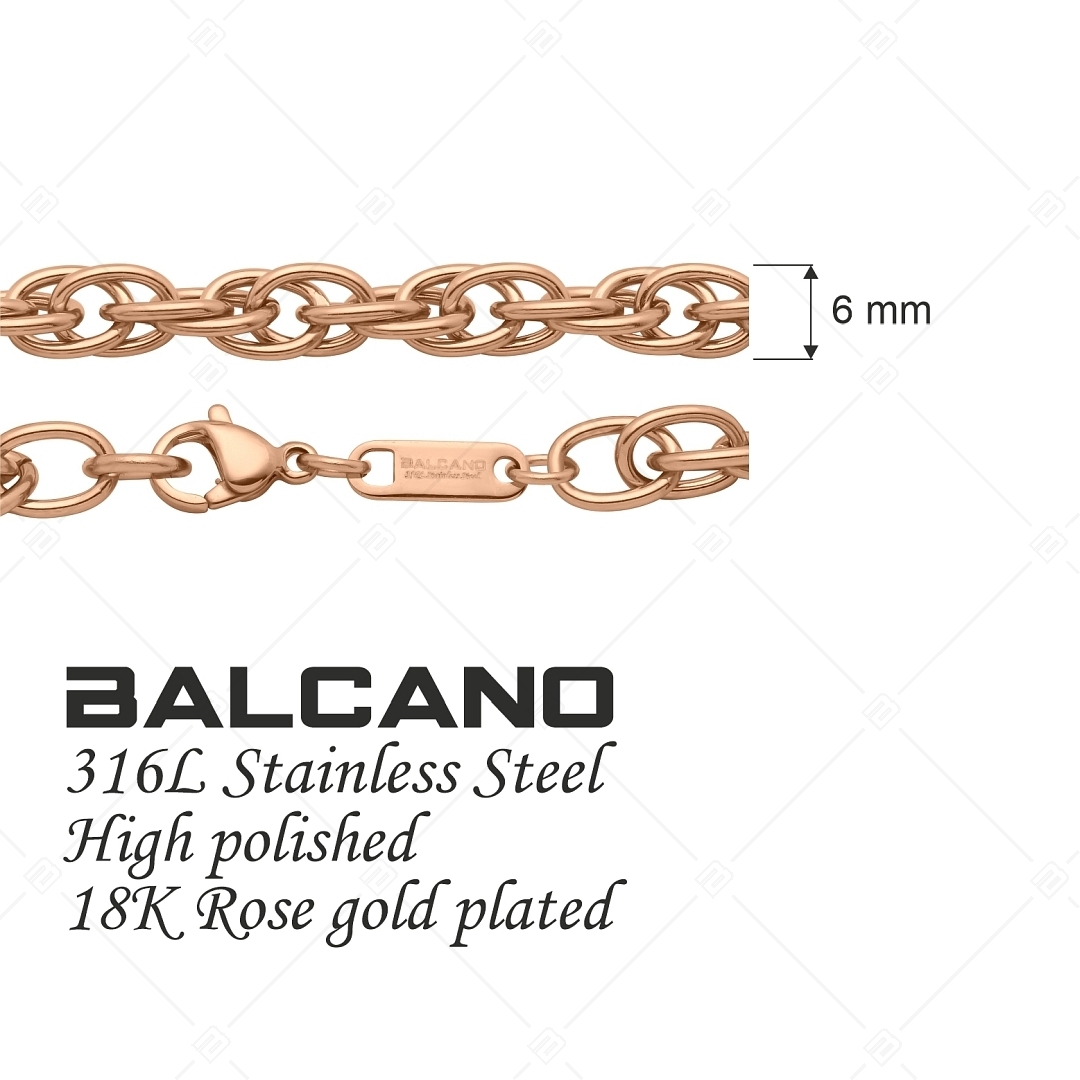 BALCANO - Prince of Wales / Collier à maillon galloise en acier inoxydable plaqué or rose 18K - 6 mm (341358BC96)