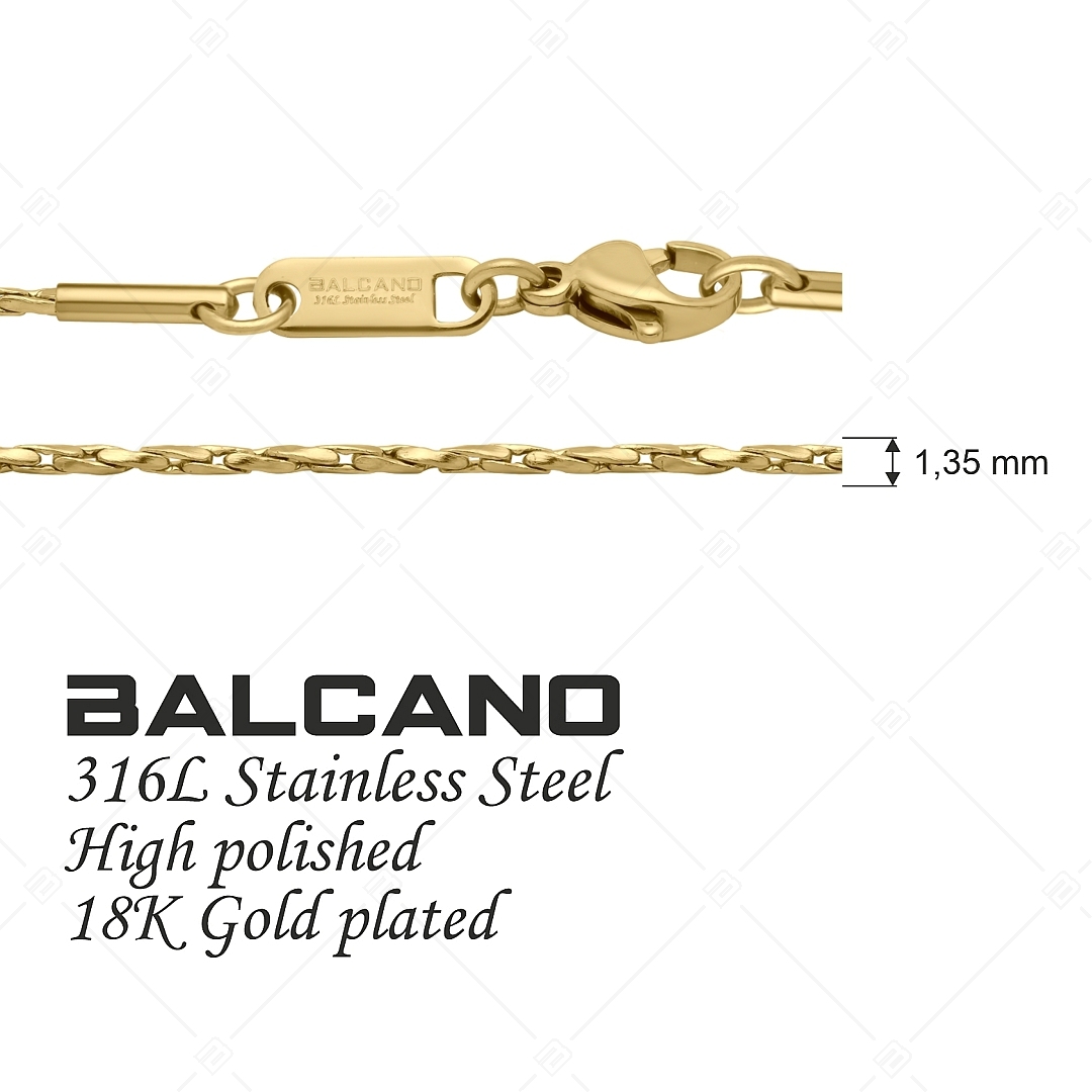 BALCANO - Twisted Cobra / Collier type chaîne cobra torsadée en acier inoxydable plaqué or 18K - 1,35 mm (341361BC88)