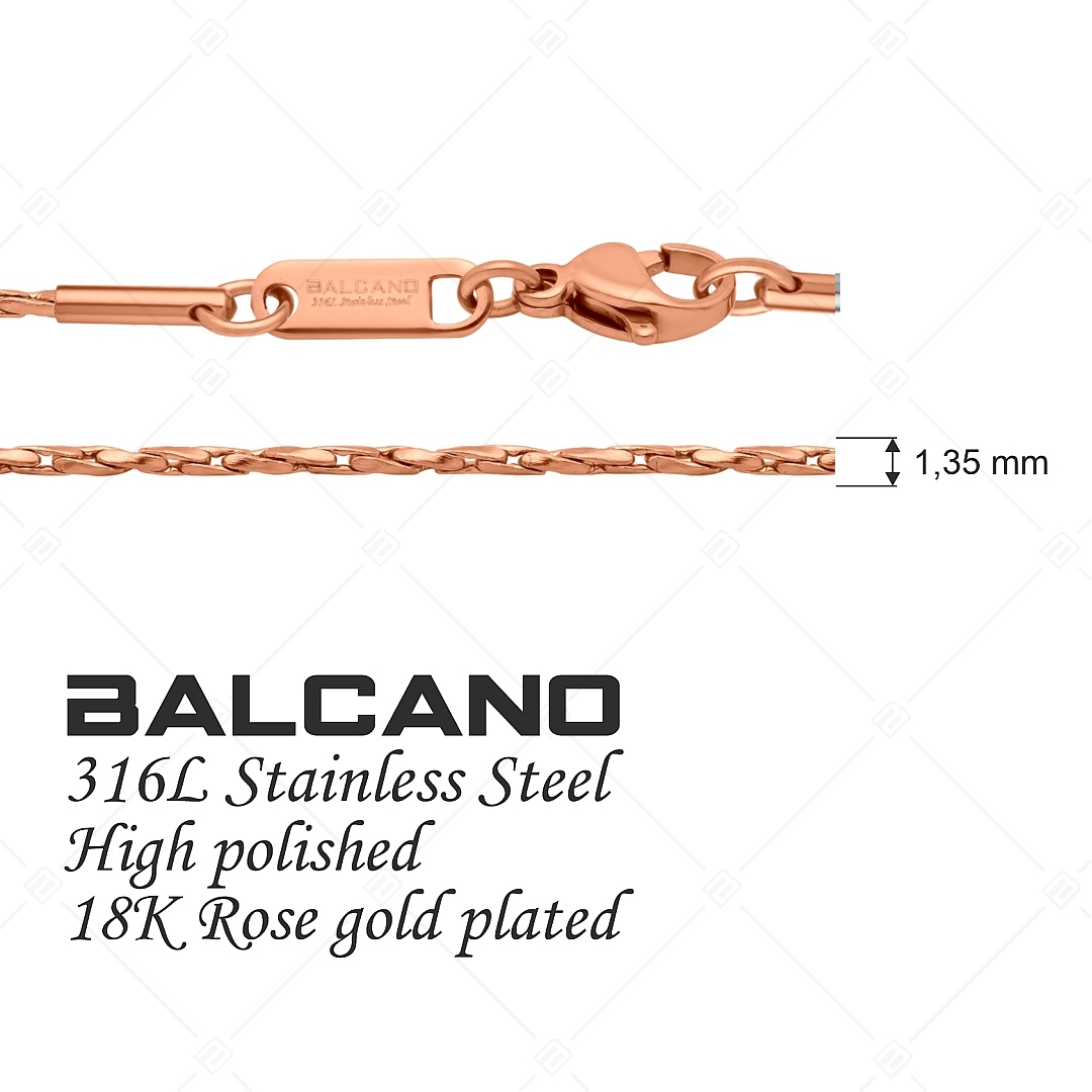 BALCANO - Twisted Cobra / Collier type chaîne cobra torsadée en acier inoxydable plaquée or rose 18K - 1,35 mm (341361BC96)