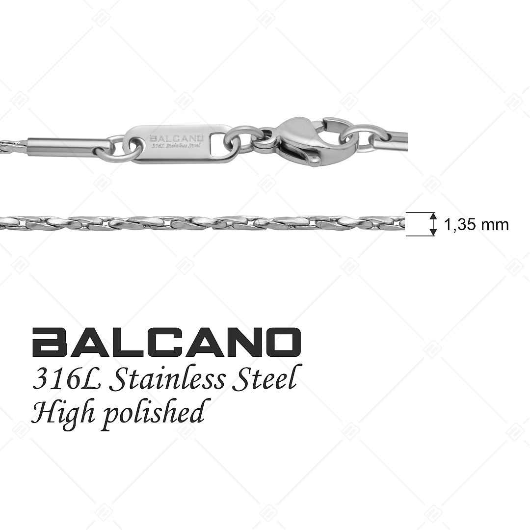 BALCANO - Twisted Cobra / Collier type chaîne cobra torsadée en acier inoxydable avec hautement polie - 1,35 mm (341361BC97)