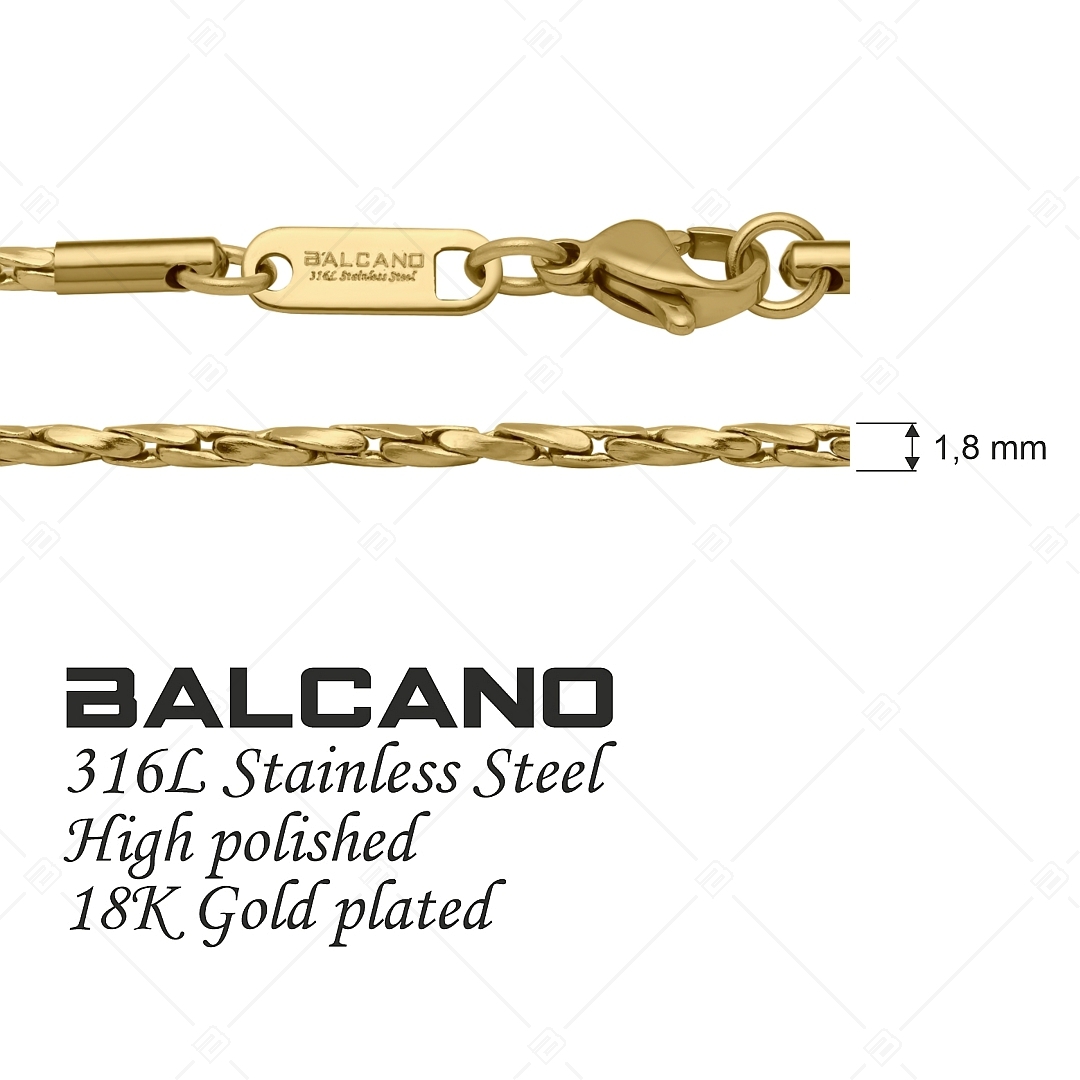 BALCANO - Twisted Cobra / Collier type chaîne cobra torsadée en acier inoxydable plaquée or 18K - 1,8 mm (341362BC88)