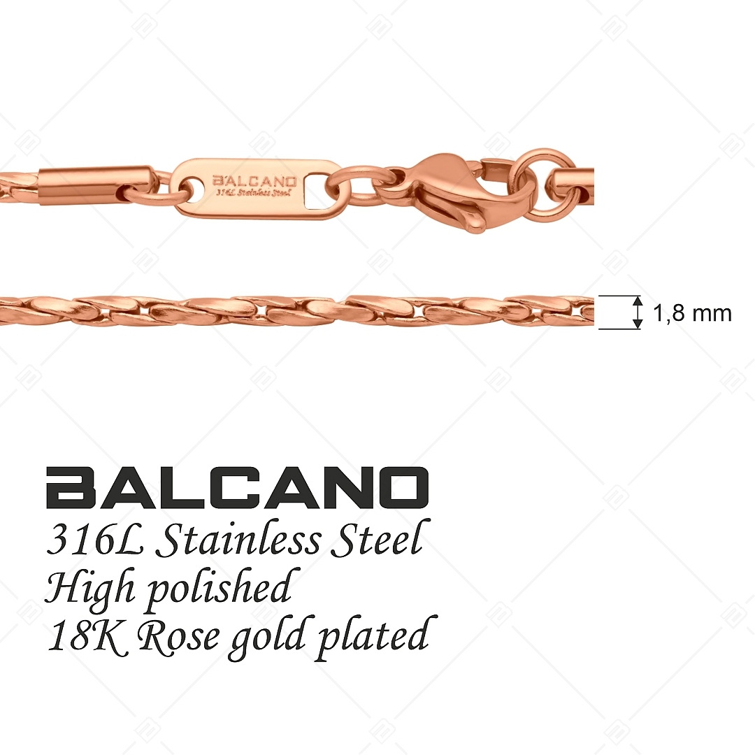BALCANO - Twisted Cobra / Collier type chaîne cobra torsadée en acier inoxydable plaqué or rose 18K - 1,8 mm (341362BC96)