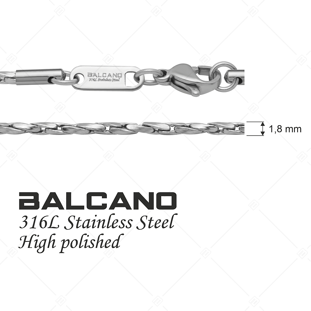 BALCANO - Twisted Cobra / Collier type chaîne cobra torsadée en acier inoxydable avec hautement polie - 1,8 mm (341362BC97)