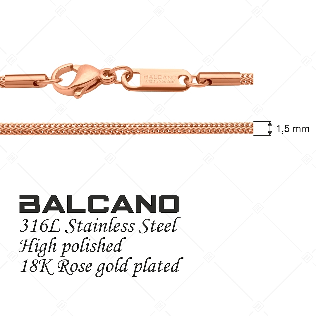 BALCANO - Foxtail / Collier type queue de renard en acier inoxydable plaqué or rose 18K - 1,5 mm (341382BC96)