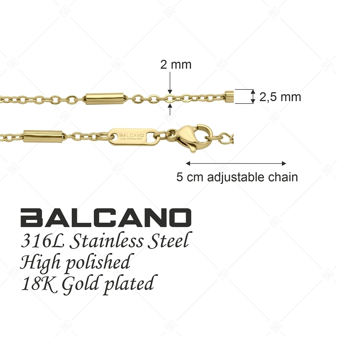 BALCANO - Bar & Link / Edelstahl Stäbchen Gliederkette, 18K Vergoldung - 2 / 2,5 mm (341394BC88)