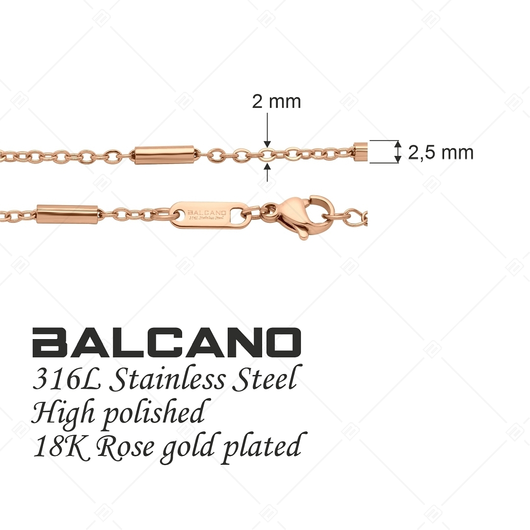 BALCANO - Bar & Link / Edelstahl Stäbchen Gliederkette, 18K Rosévergoldung - 2 / 2,5 mm (341394BC96)