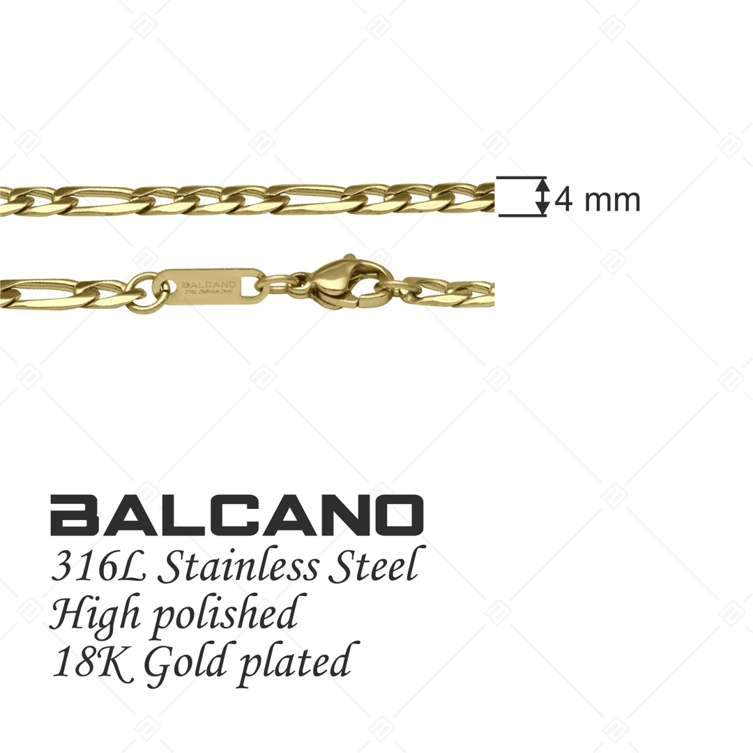 BALCANO - Figaro / Collier Figaro à maille 3+1 en acier inoxydable plaqué or 18K - 4 mm (341417BC88)