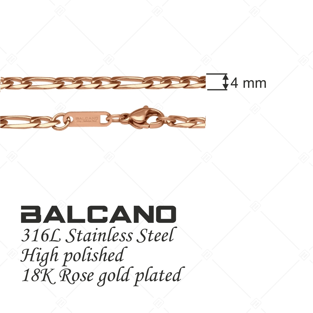 BALCANO - Figaro / Collier Figaro à maille 3+1 en acier inoxydable plaqué or rose 18K - 4mm (341417BC96)