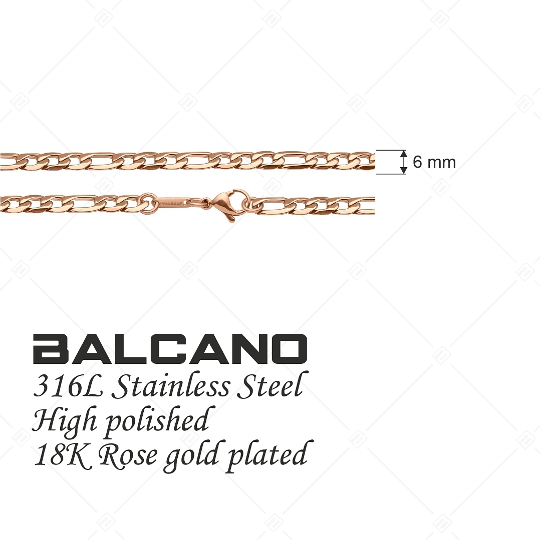 BALCANO - Figaro / Collier Figaro à maille 3+1 en acier inoxydable plaqué or rose 18K - 6 mm (341418BC96)
