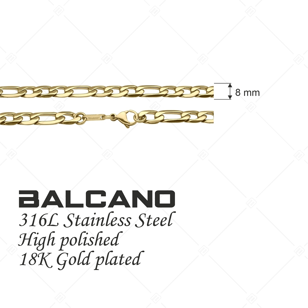 BALCANO - Figaro / Edelstahl Figarokette 3+1 Kettenöse mit 18K Vergoldung - 8 mm (341419BC88)