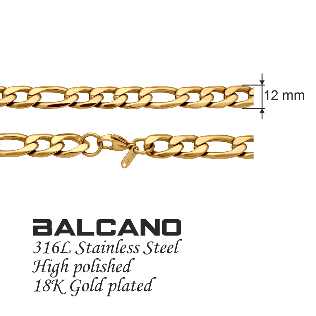BALCANO - Figaro / Stainless Steel Figaro 3+1 Chain, 18K Gold Plated - 12 mm (341420BC88)