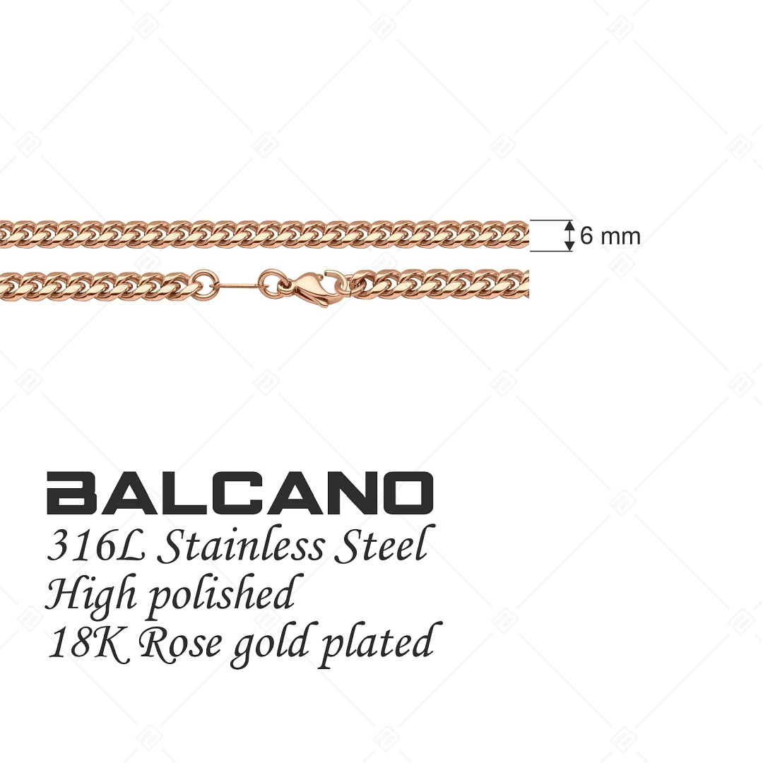 BALCANO - Curb / Collier en acier inoxydable plaqué or rose 18K - 6 mm (341428BC96)