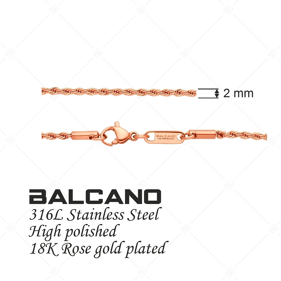 BALCANO - Rope / Chaîne corde en acier inoxydable plaqué or rose 18K - 2 mm (341433BC96)