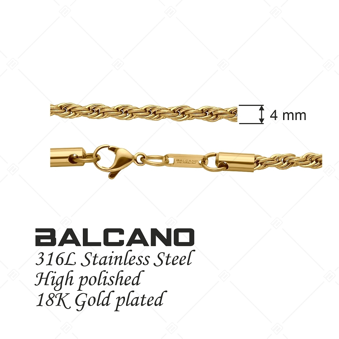 BALCANO - Rope / Edelstahl Seilkette mit 18K Vergoldung - 4 mm (341436BC88)