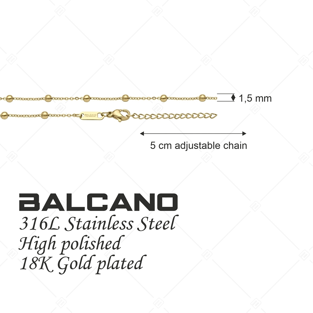 BALCANO - Beaded Cable / Collier d'ancres à baies en acier inoxydable plaqué or 18K - 1,5 mm (341452BC88)