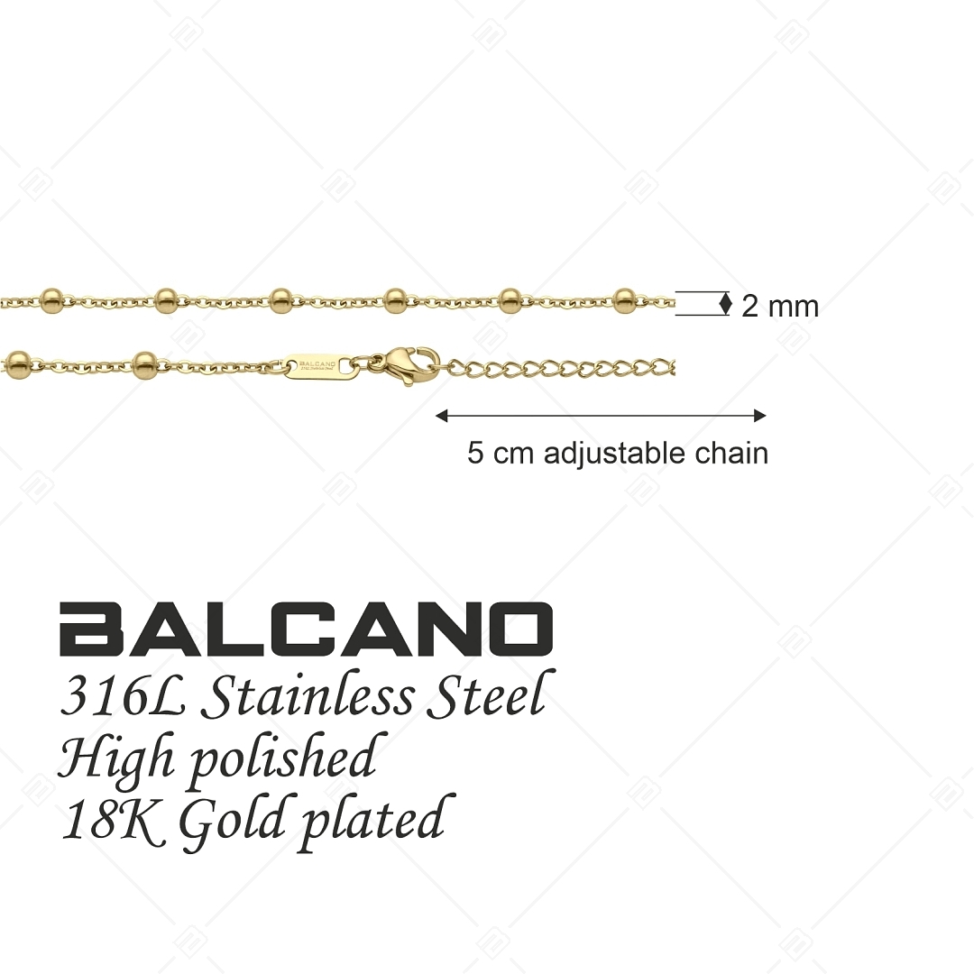 BALCANO - Beaded Cable / Stainless Steel Beaded Cable Chain, 18K Gold Plated - 2 mm (341453BC88)
