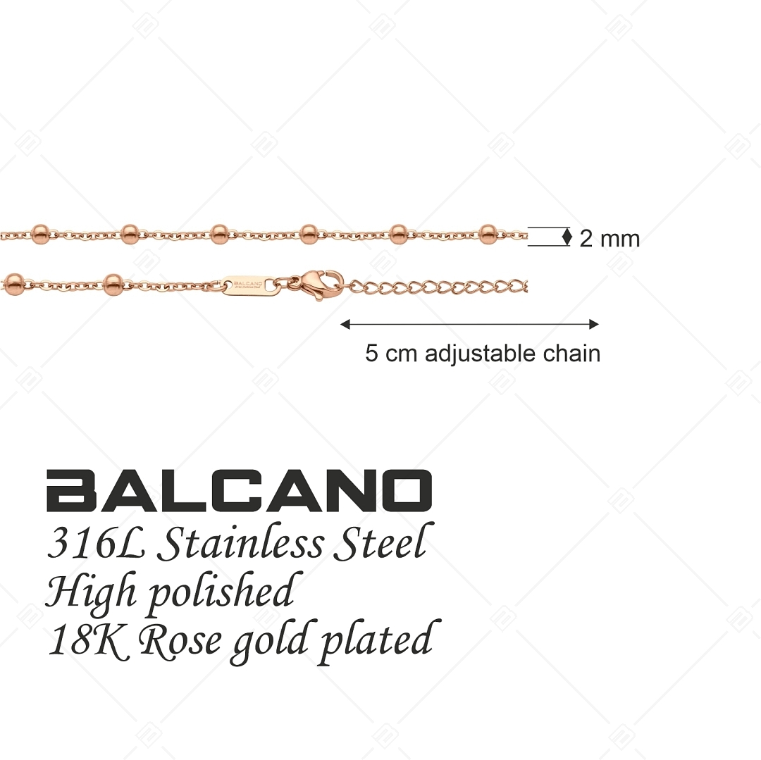 BALCANO - Beaded Cable / Collier d'ancres à baies en acier inoxydable plaqué or rose 18K - 2 mm (341453BC96)