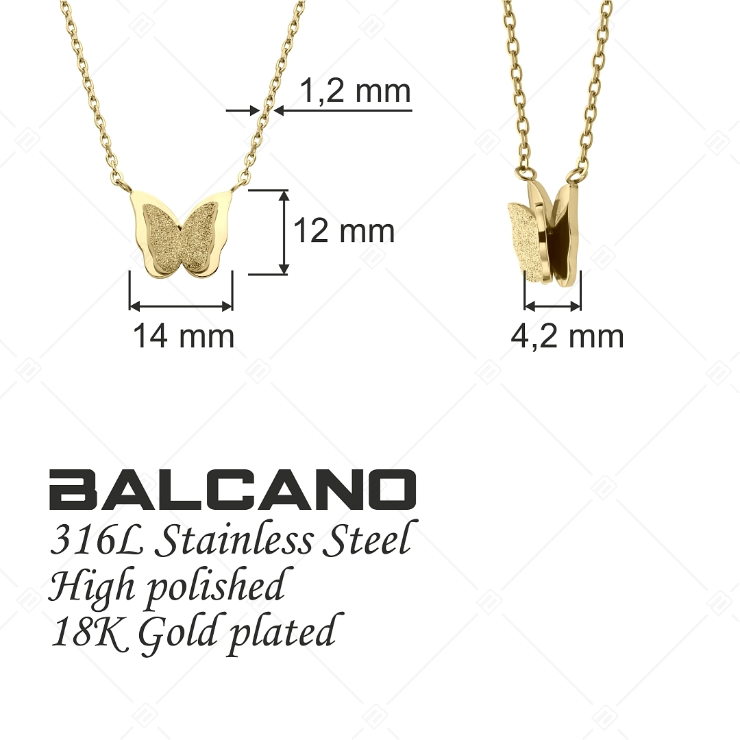 BALCANO - Papillon / Collier décoré avec papillon surface pailletée en acier inoxydable plaqué or 18K (341470BC88)