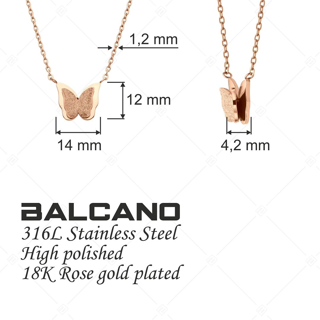 BALCANO - Papillon / Collier décoré avec papillon surface pailletée en acier inoxydable plaqué or rose 18K (341470BC96)