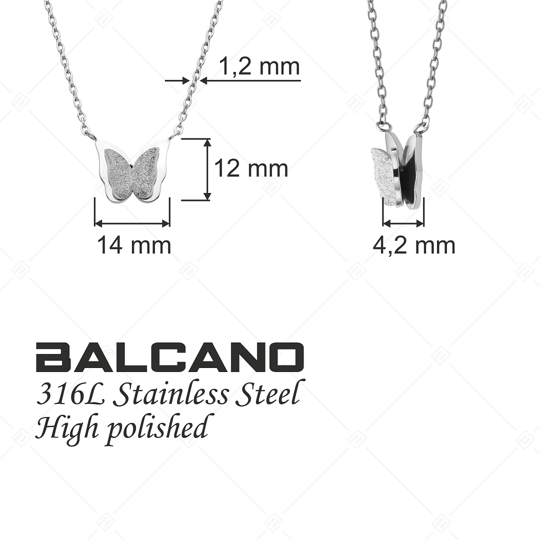 BALCANO - Papillon / Stainless Steel Butterfly Pendant Necklace, High Polished (341470BC97)