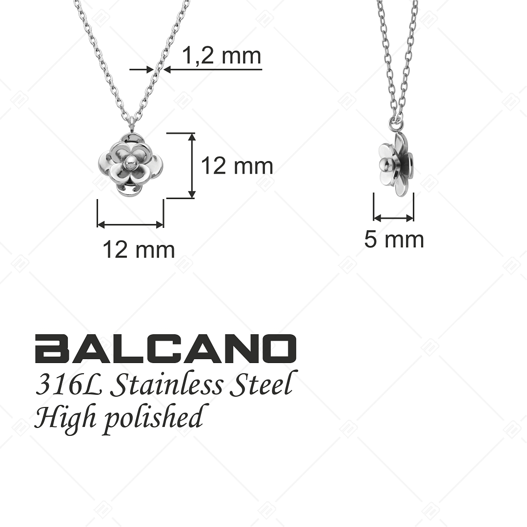 BALCANO - Rose / Stainless Steel Cable Chain With Flower Pendant, High Polished (341472BC97)