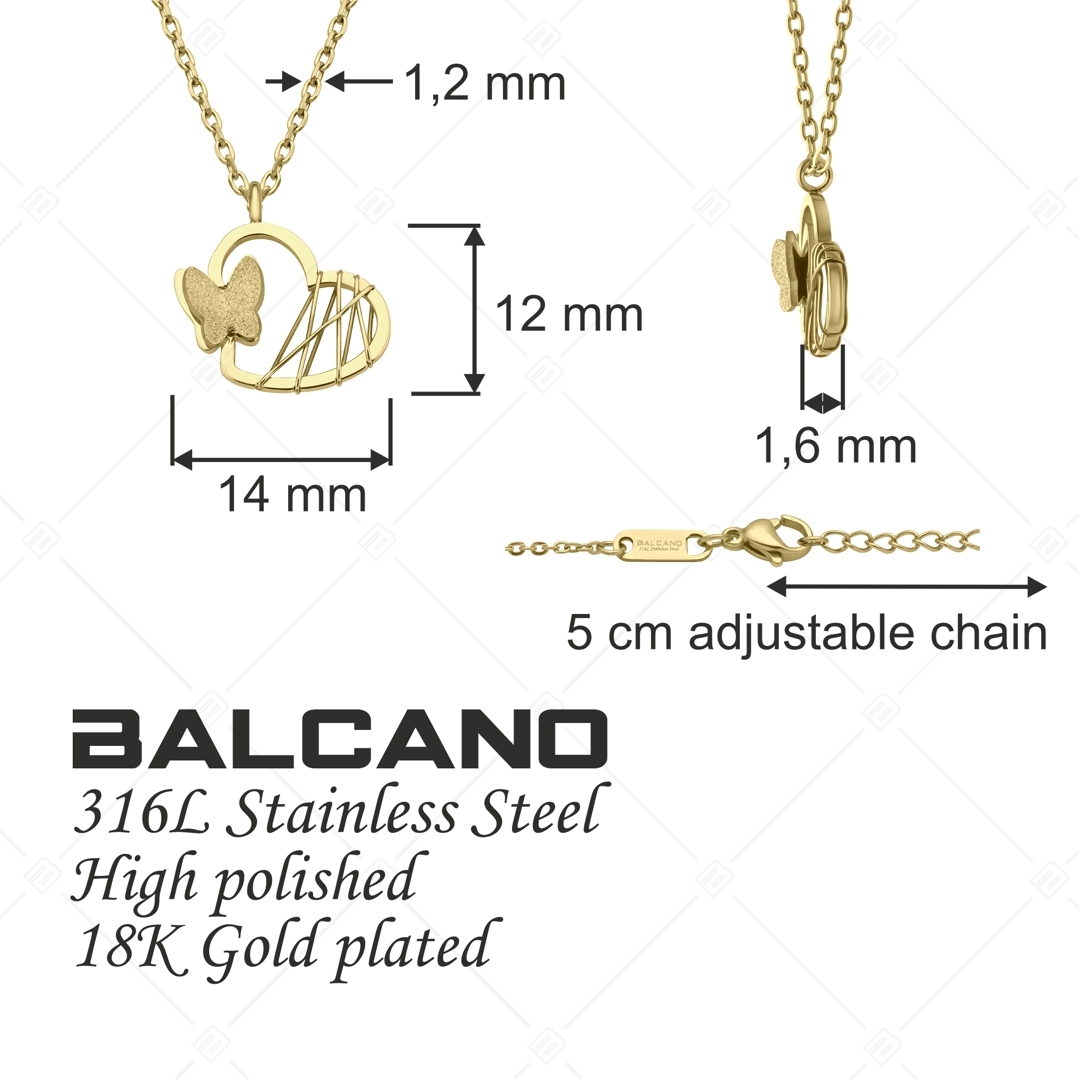 BALCANO - Papillon / Collier en acier inoxydable pendentif de coeur et papillon, plaqué or 18K (341474BC88)