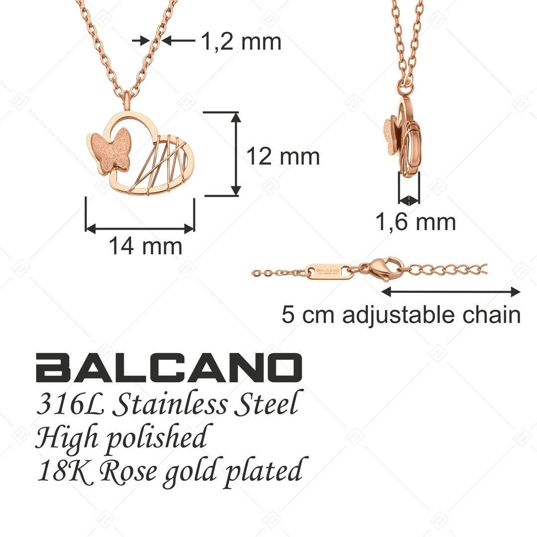 BALCANO - Papillon / Collier en acier inoxydable pendentif de coeur et papillon, plaqué or rose 18K (341474BC96)