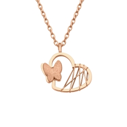 BALCANO - Papillon / Stainless Steel Heart and Butterfly Pendant Necklace, 18K Rose Gold Plated