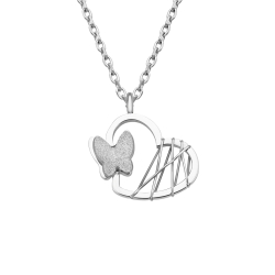 BALCANO - Papillon / Stainless Steel Heart and Butterfly Pendant Necklace, High Polished