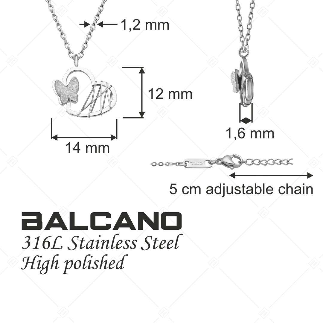 BALCANO - Papillon / Collier en acier inoxydable pendentif de coeur et papillon, avec polissage à haute brillance (341474BC97)