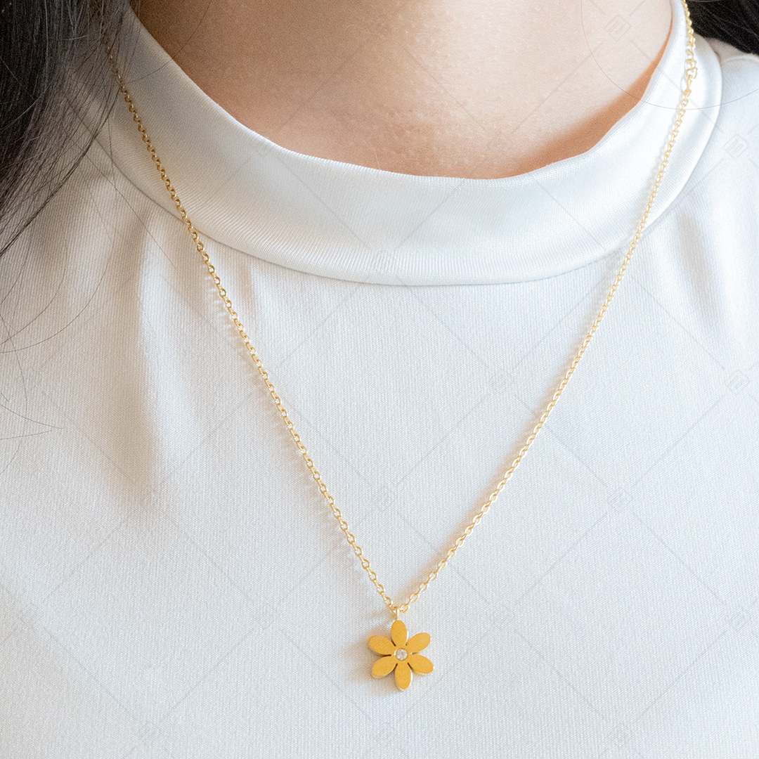 BALCANO - Dahlia / Stainless Steel Cable Chain With Flower Pendant, 18K Gold Plated (341475BC88)